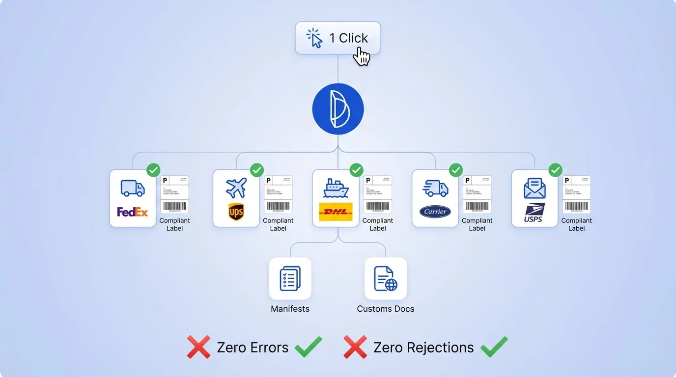 A compliant label in a single click, for any carrier